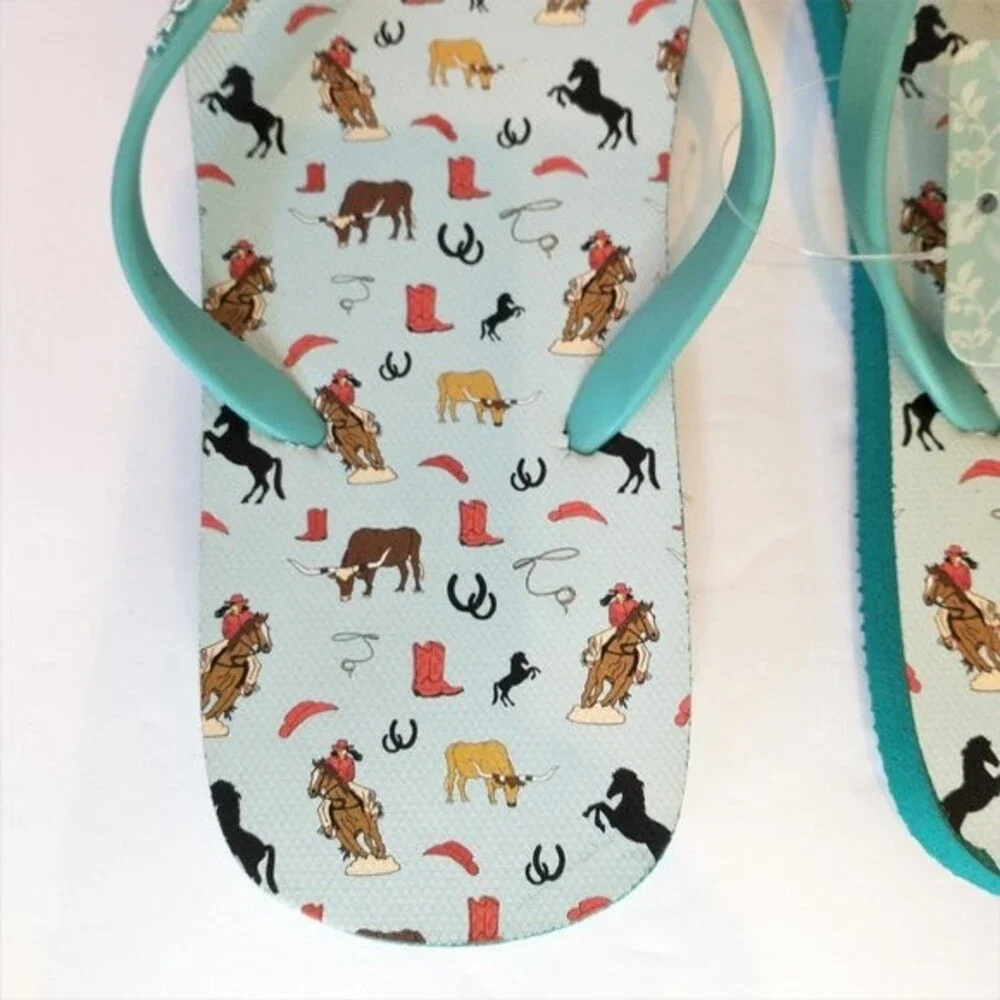 Montana West Size M Thong Flip-Flops Cowgirl Western Rodeo Horses NWT